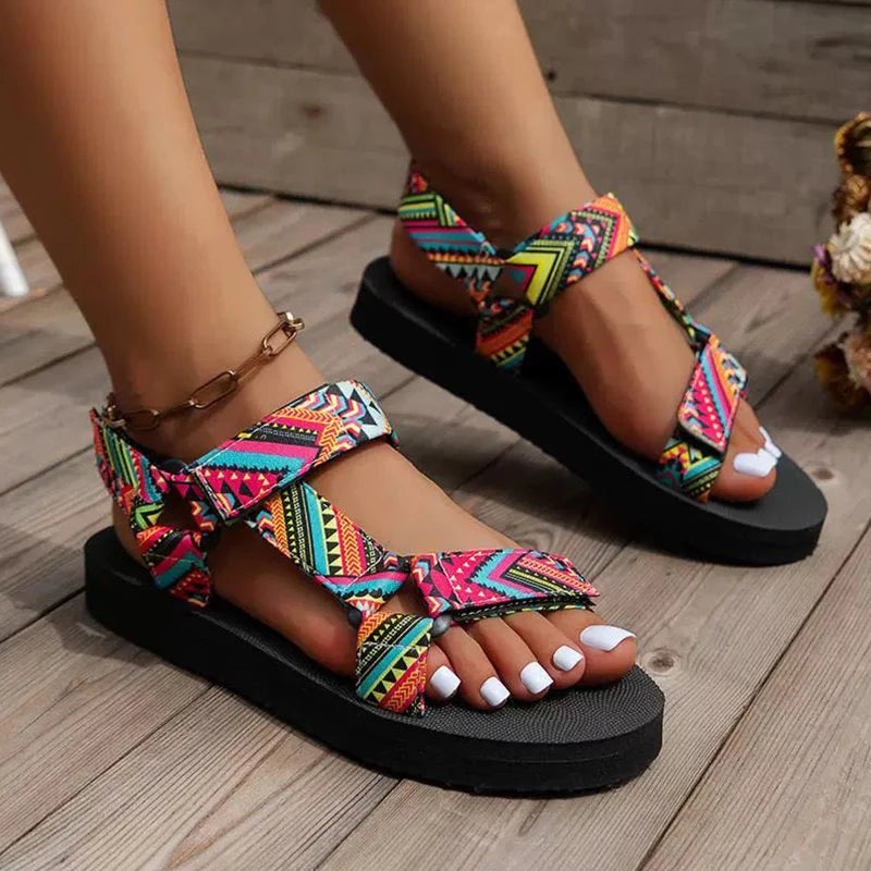 Sandalias de playa de cáñamo para mujer – Chanclas planas con tira al tobillo para verano