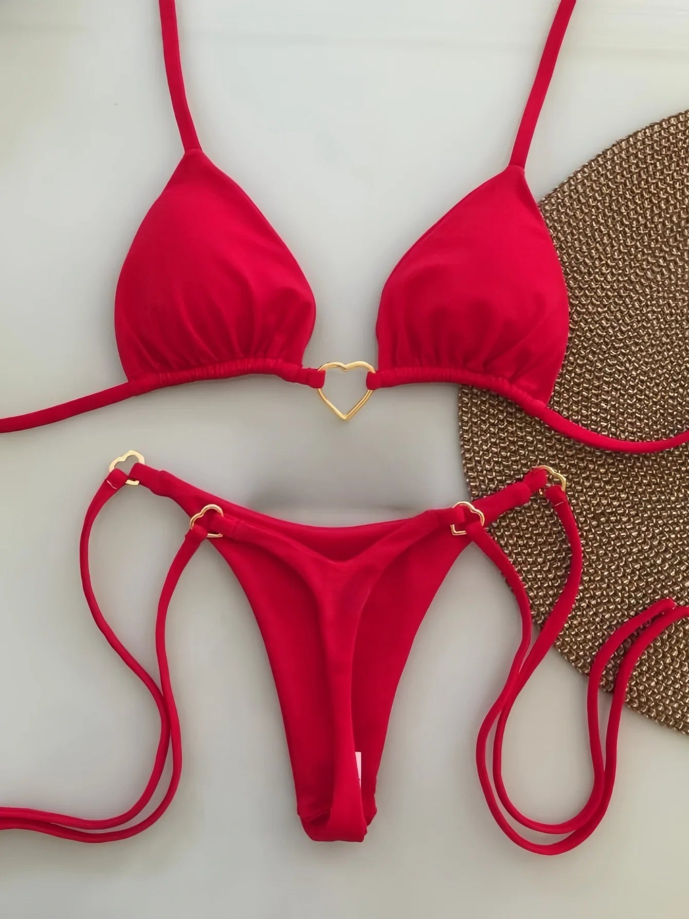 Low-Rise Lace-Up Bikini Set – Solid Color Two-Piece Swimsuit