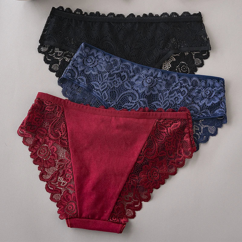Women's 3-Pack Luxury Lace Embroidery Panties | Floral Hollow Briefs S-XXL