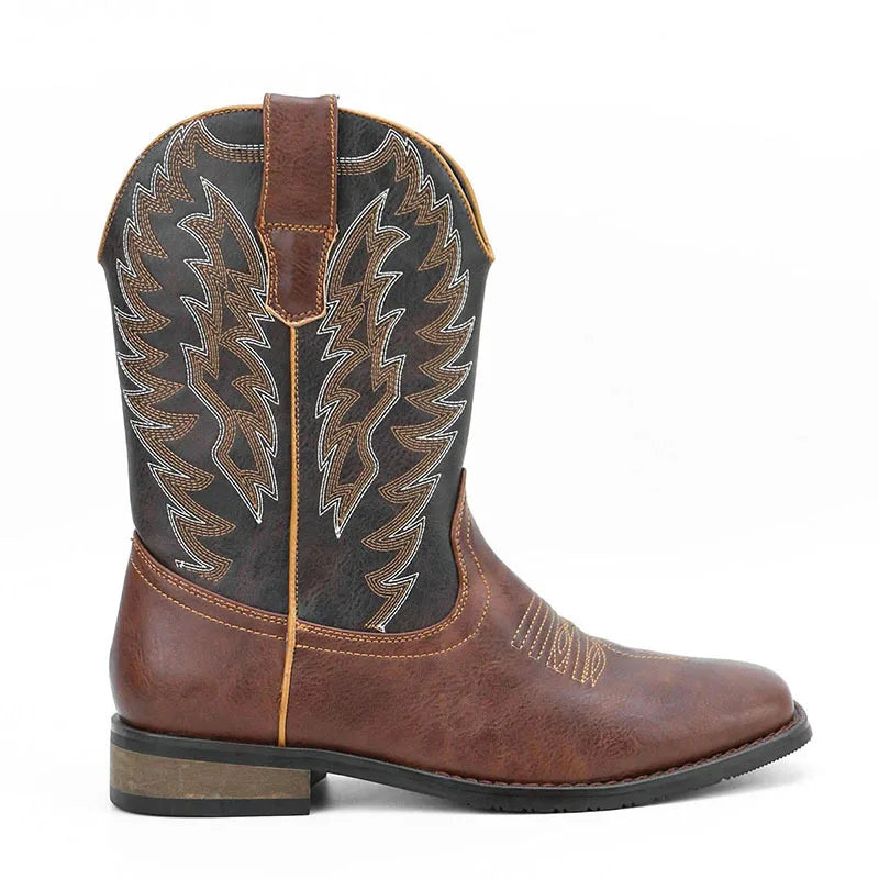 Men's Embroidered Western Cowboy Boots – Square Toe Motorcycle Style, 7 Colors