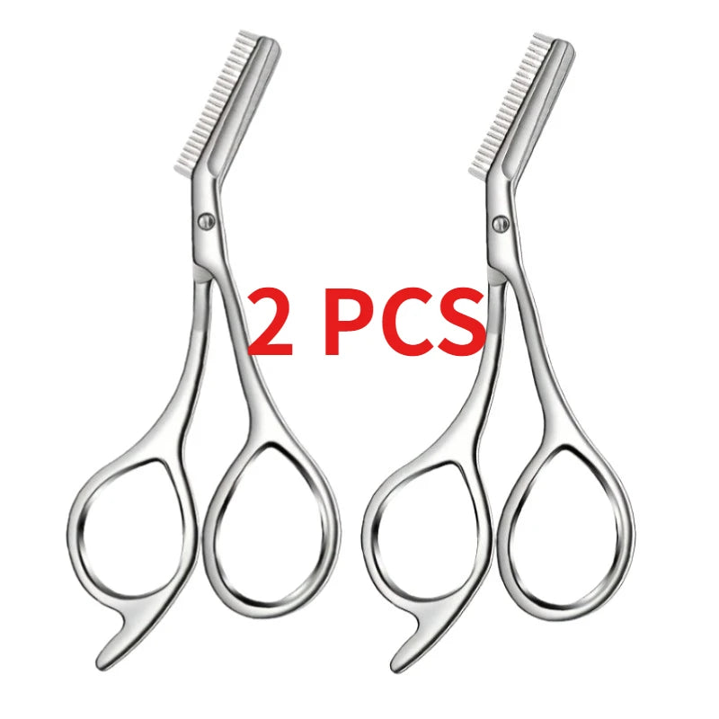 Stainless Steel Eyebrow Scissors with Built-In Comb