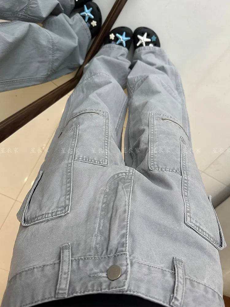 Women's Y2K High Waist Baggy Wide Leg Cargo Jeans