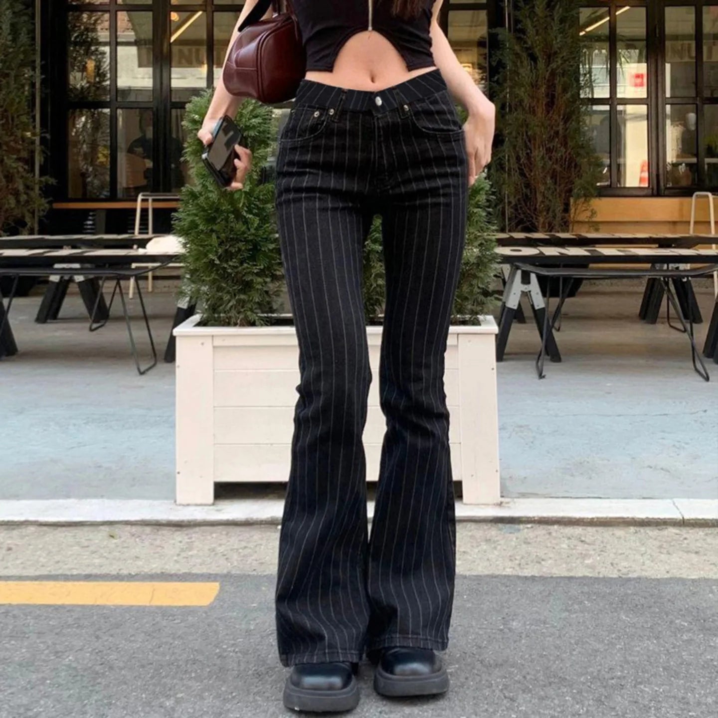 Pantalones retro de cordones de tiro bajo, estilo urbano, patchwork, holgados e informales para mujer, pantalones rectos Harajuku de moda coreana
