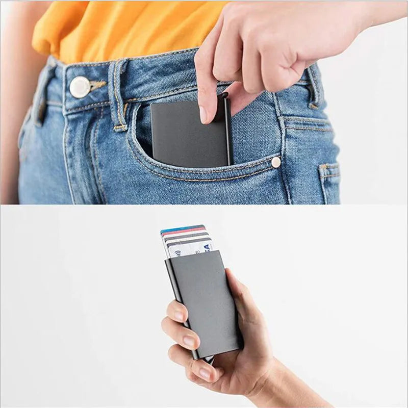 RFID Metal Pop-Up Wallet – Slim Minimalist Card Holder for Men & Women