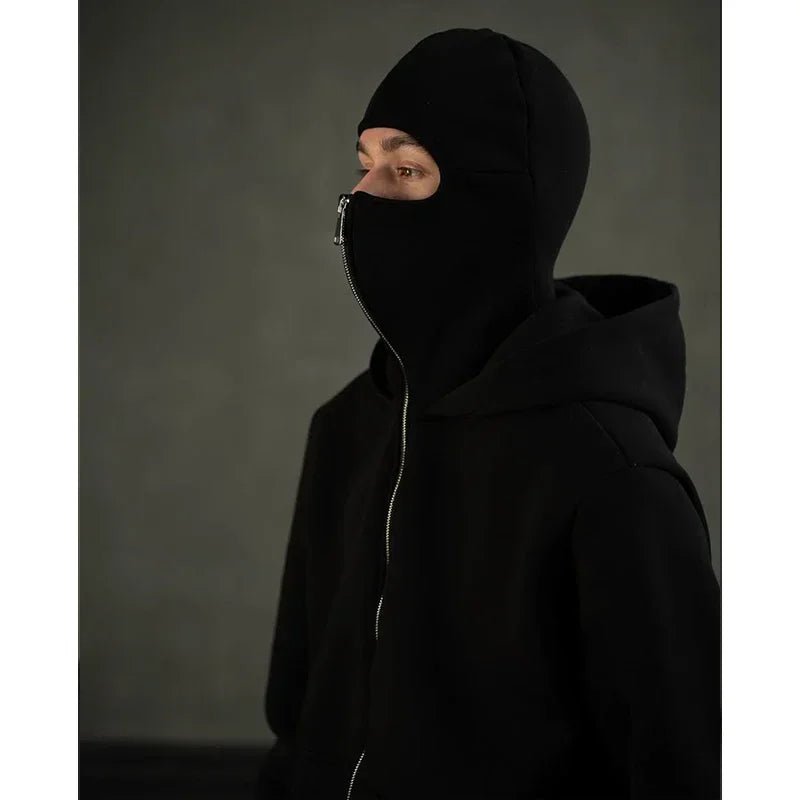 Double Hood Zip-Up Hoodie Jacket – Loose Fit Unisex Couple Sweatshirt