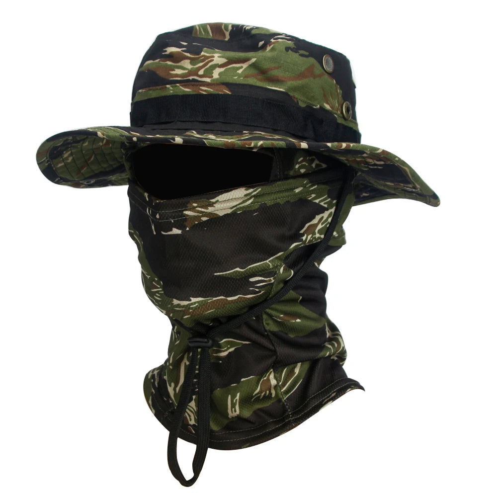 Juego de 2 unidades de sombrero de ala ancha y pasamontañas, conjunto mixto para hombre, gorra de sol, gorra Boonie para exteriores, senderismo, camping, pesca, sombrero para el sol, sombrero de pescador