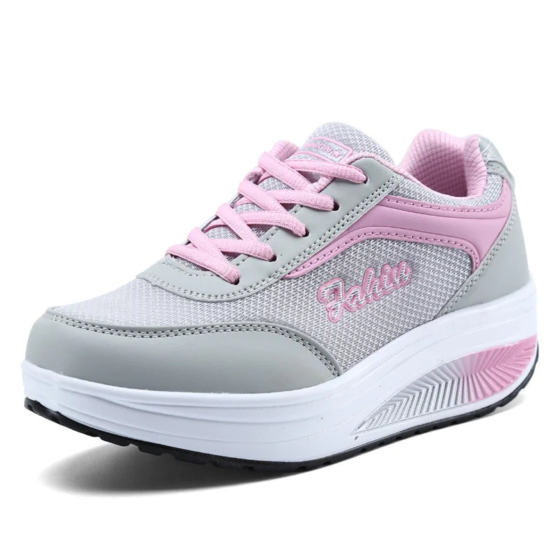 Women's Breathable Mesh Lace-Up Sneakers – Lightweight Cushioned Walking Shoes