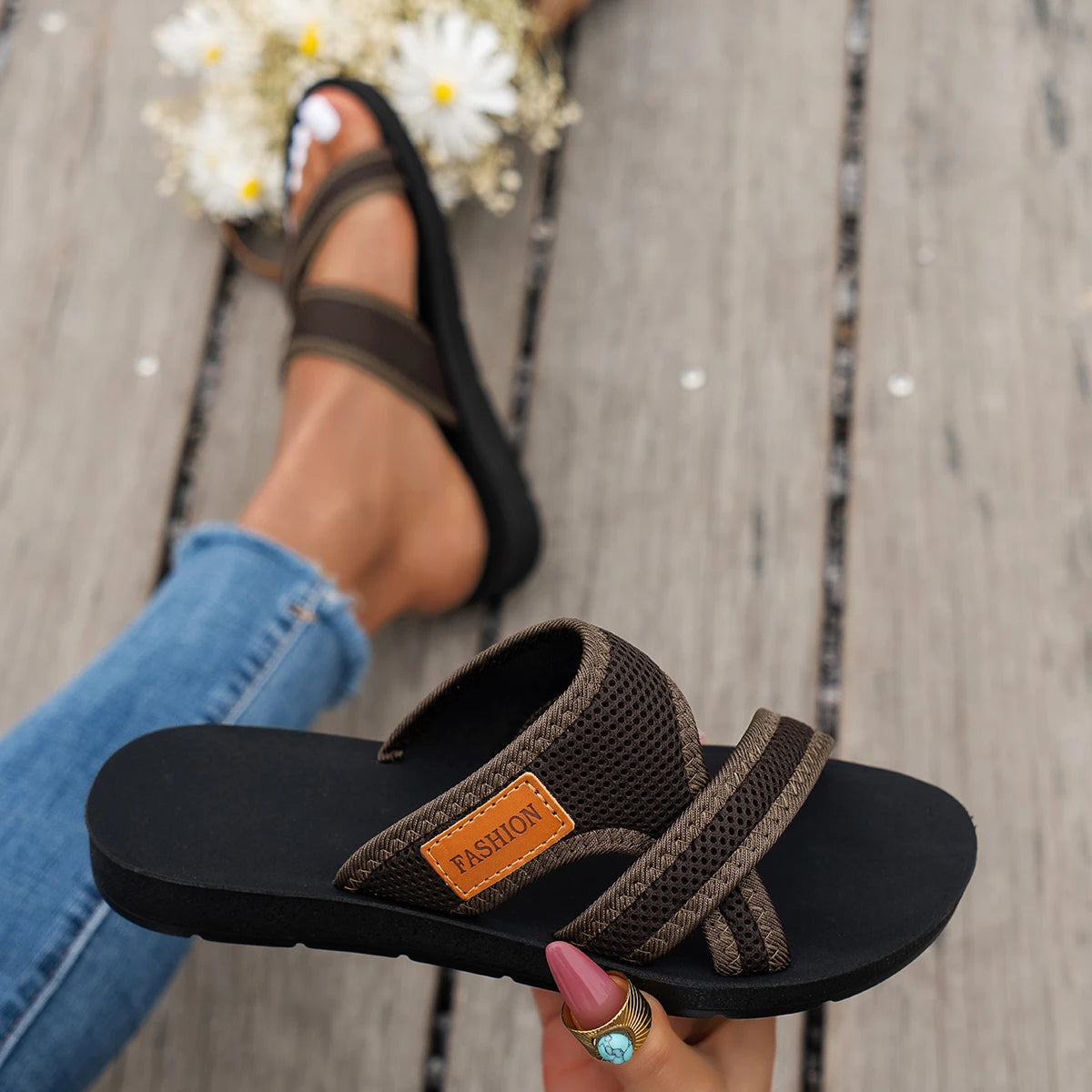 Women's Breathable Mesh Sport Sandals – Flat Indoor & Outdoor Slides