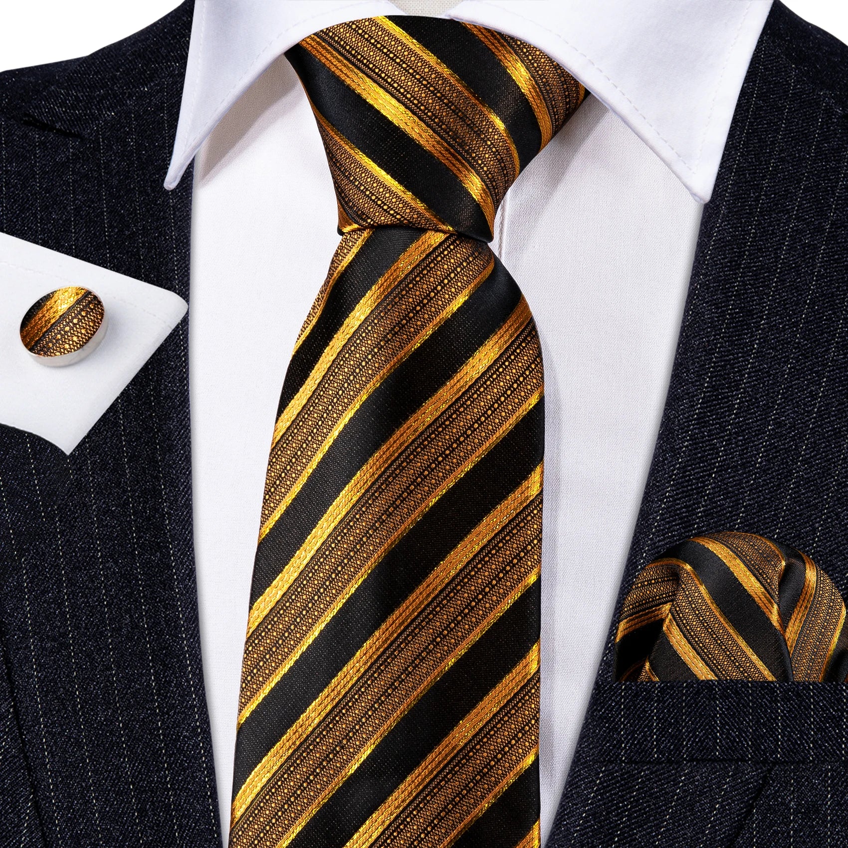 Jacquard Necktie, Pocket Square & Cufflinks Set – Unisex Gift