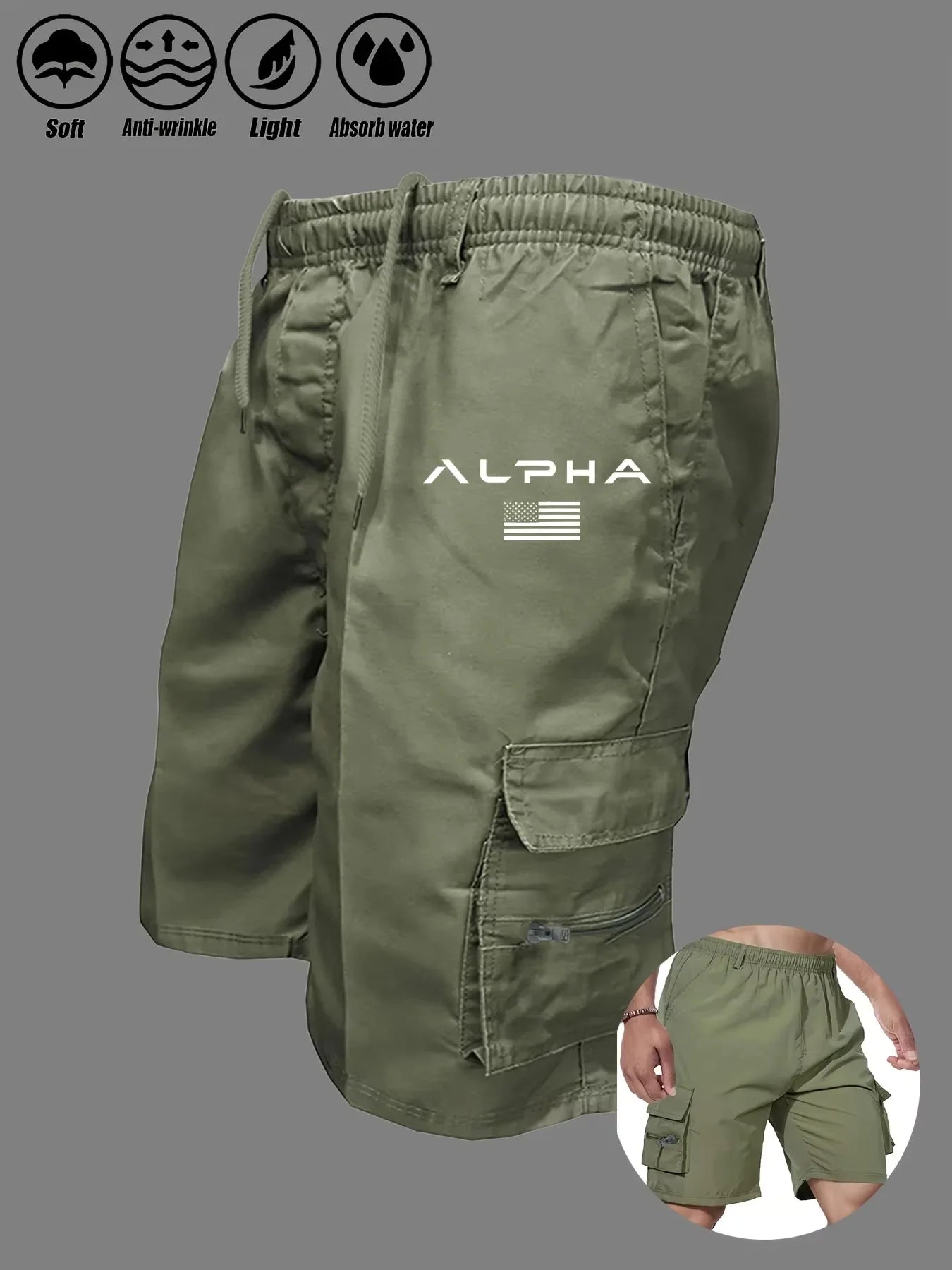 American Flag & Eagle Print Cargo Shorts – Patriotic Multi-Pocket Streetwear Shorts