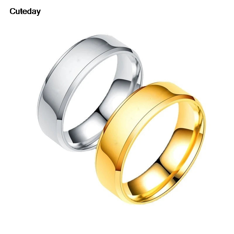 Anillo clásico de acero inoxidable liso de 8 mm | Alianza de boda para parejas | Plata, Oro Rosa, Negro, Oro