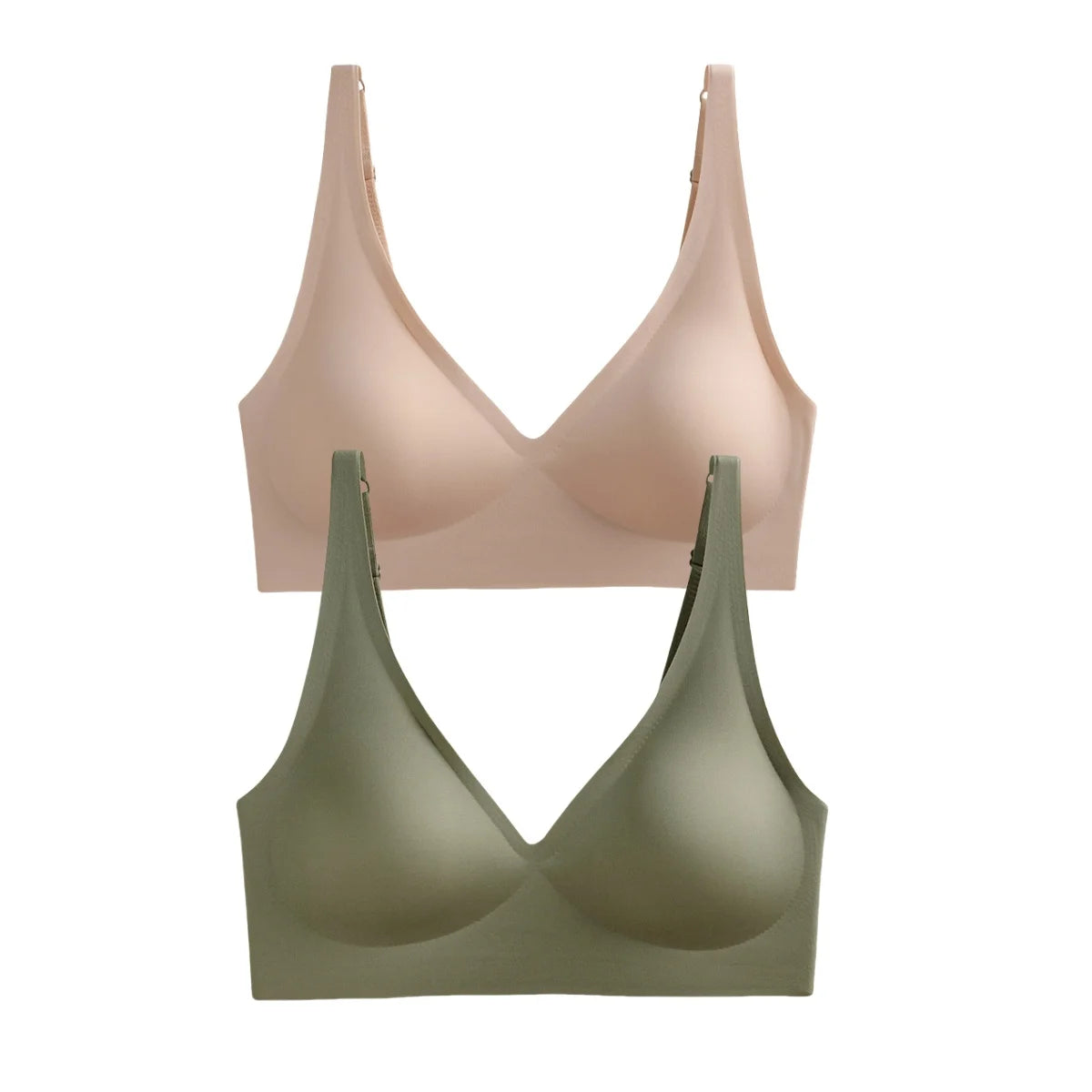 2-Pack Seamless Wireless Bras for Women | Deep V Push-Up Bralette | Soft Padded Convertible Straps S-2XL