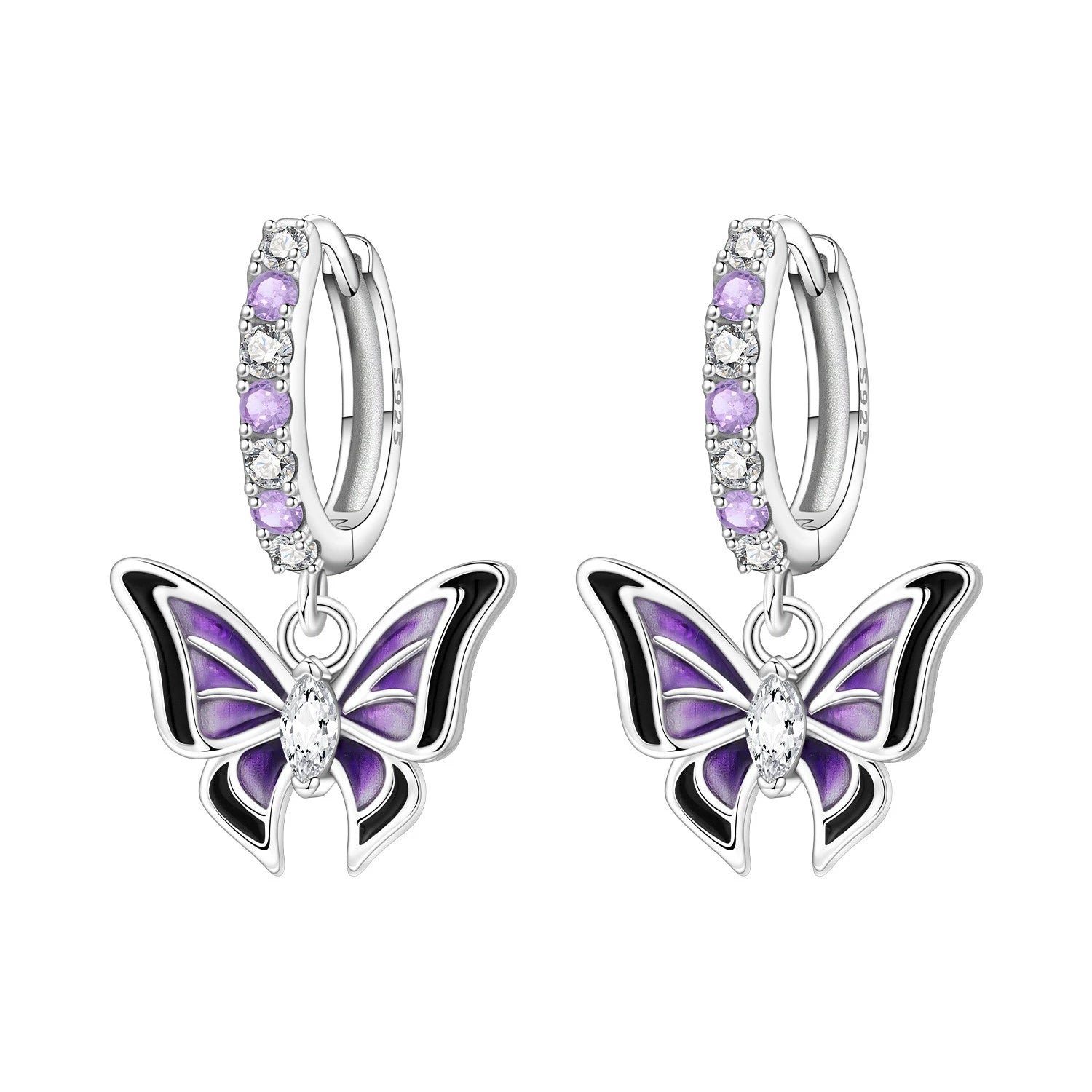925 Sterling Silver Zircon Butterfly Drop Earrings – Women's Fine Jewelry