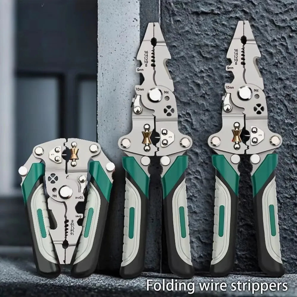 Foldable Multi-Function Wire Stripper — Pulley Design Electrician Pliers