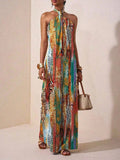 Women's Halter Neck Backless Boho Maxi Dress