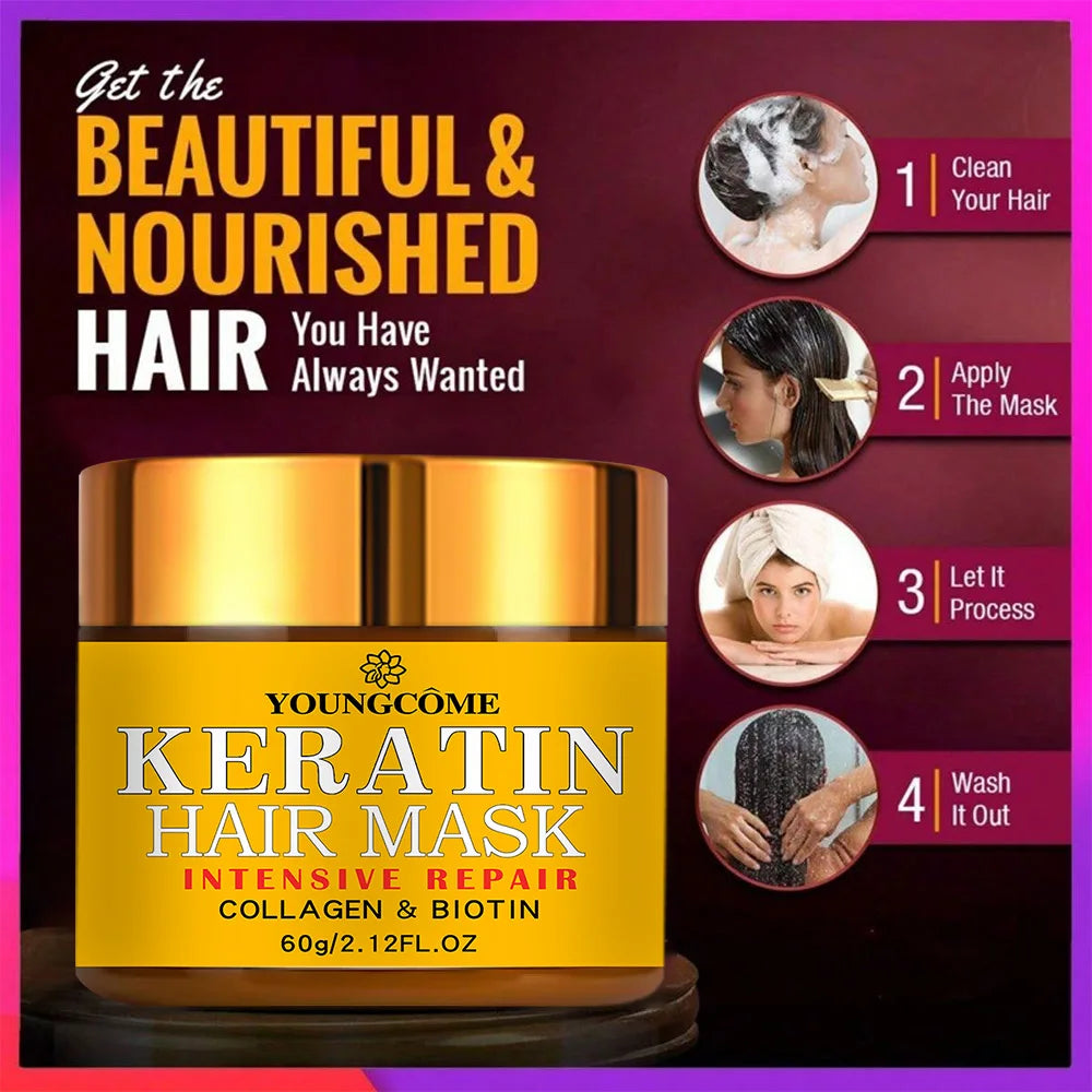 Keratin Hair Mask Treatment | Biotin Collagen Smoothing Cream for Dry Damaged Hair 30g/60g