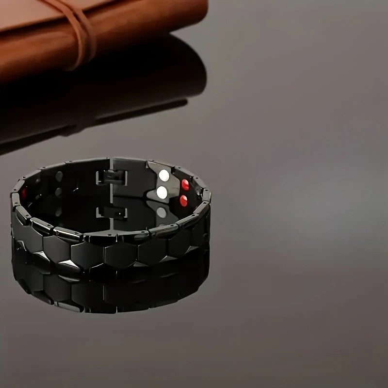 Men’s Magnetic Titanium Alloy Bracelet – Detachable Hexagonal Wide Bead Design