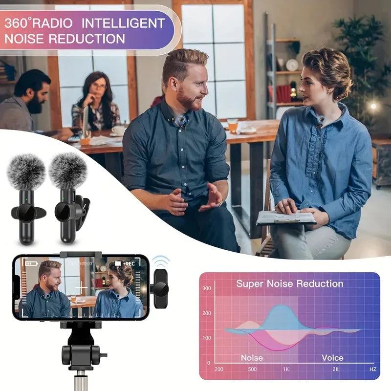Micrófono lavalier inalámbrico con cubierta antiviento — Micrófono de solapa para teléfono y cámara