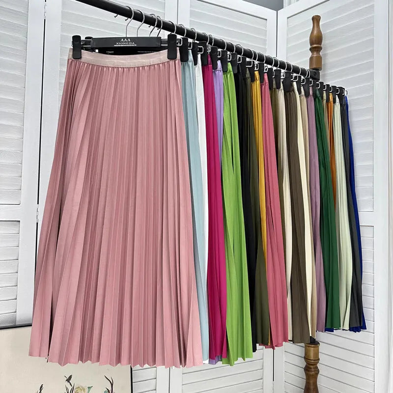 Elegant High-Waist Pleated Midi Skirt