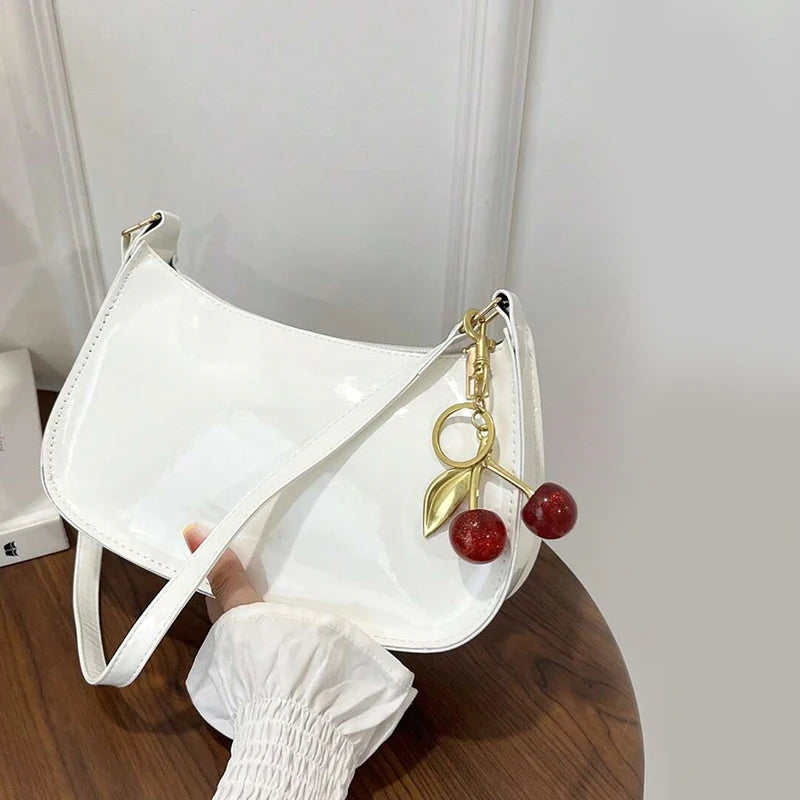 Vintage Retro PU Leather Shoulder Bag — Underarm Crossbody Handbag with Cherry Pendant