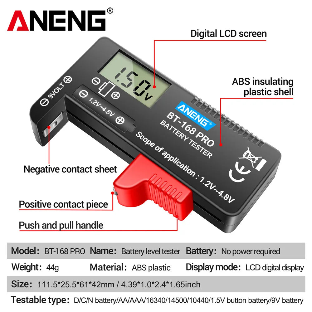 ANENG BT-168 PRO Digital Battery Tester – Universal LCD Capacity Checker
