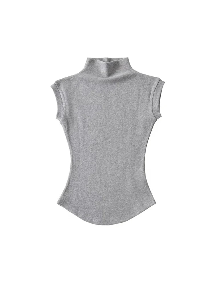 Camisetas sin mangas sexys de cuello alto para mujer, ajustadas, lisas, informales, de verano, camisetas básicas para la calle