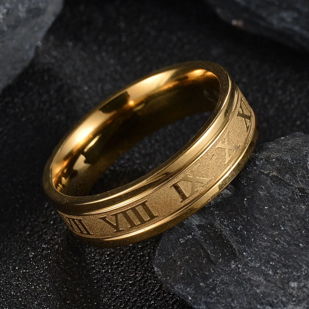 Seakissky Anillo Clásico de Moda de Acero Inoxidable con Números Romanos para Hombre y Mujer, Joyería Punk Fresca de Alta Calidad Impermeable para Regalos de Fiesta