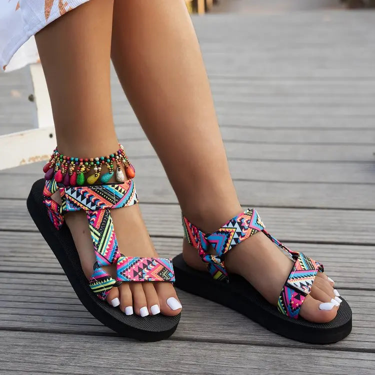 Sandalias de playa de cáñamo para mujer – Chanclas planas con tira al tobillo para verano