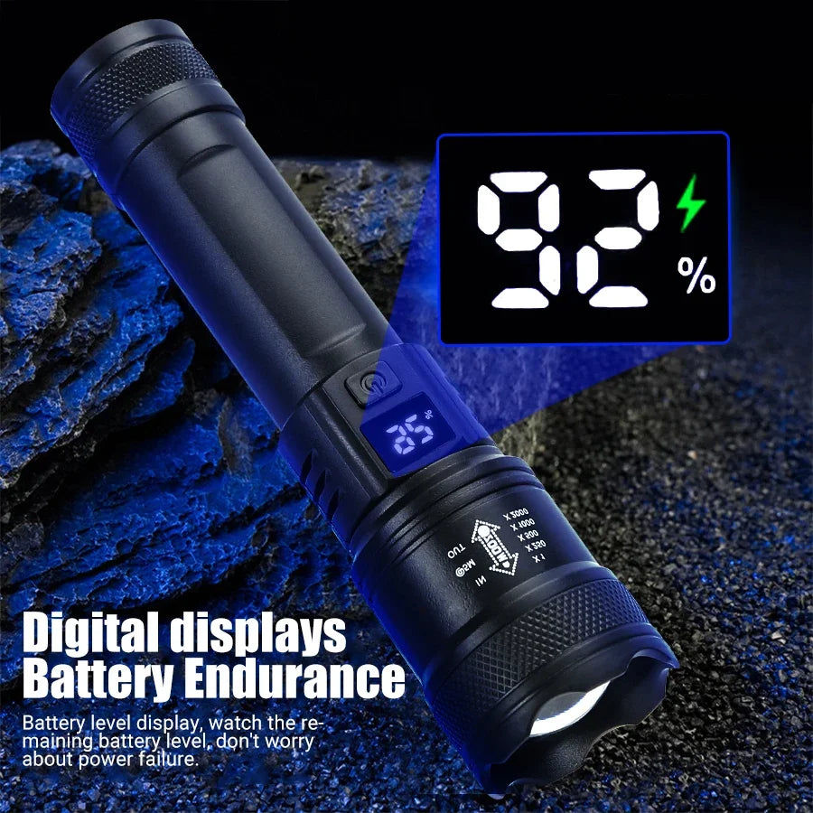 Tactical LED Flashlight – 2000LM, Zoomable, USB Rechargeable & Power Bank