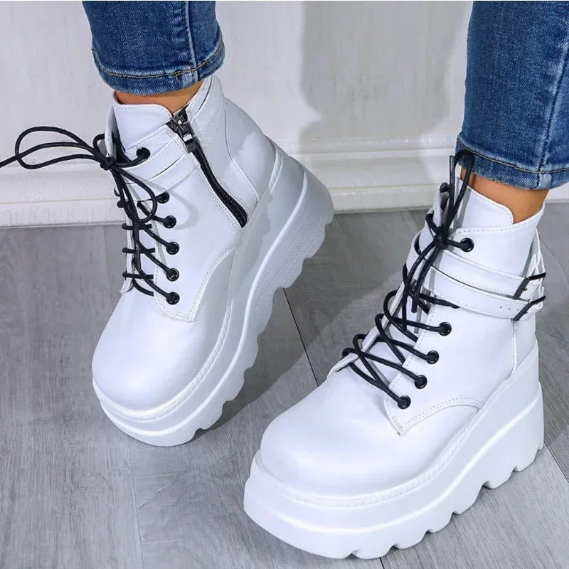 Women's Gothic Platform Ankle Boots – Chunky Wedge, Lace-Up