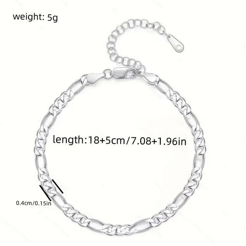 925 Sterling Silver Heart Chain Bracelet & Anklet – 4mm, 18+5cm Adjustable