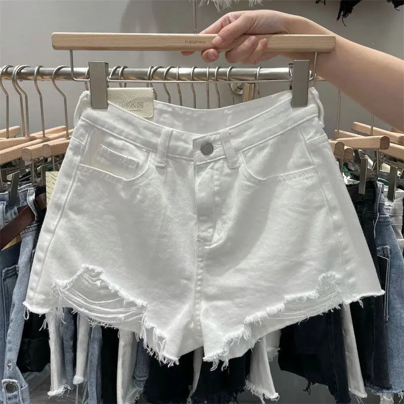 High-Waist Ripped Wide-Leg Denim Shorts – 4 Colors