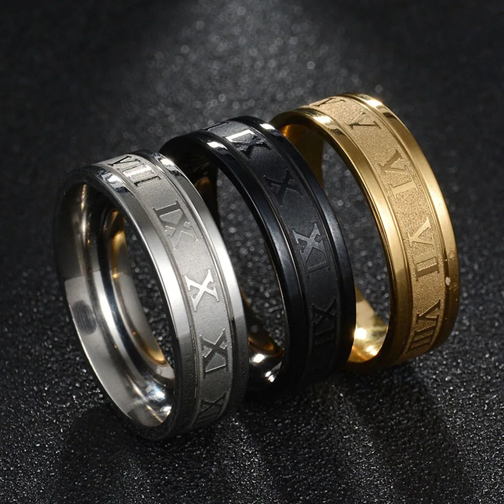 Seakissky Anillo Clásico de Moda de Acero Inoxidable con Números Romanos para Hombre y Mujer, Joyería Punk Fresca de Alta Calidad Impermeable para Regalos de Fiesta