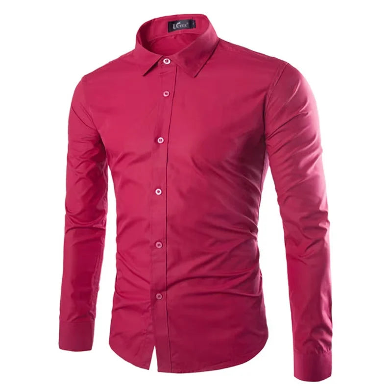 Men's Casual Long Sleeve Shirt - Solid Color Candy Collection (M-3XL)