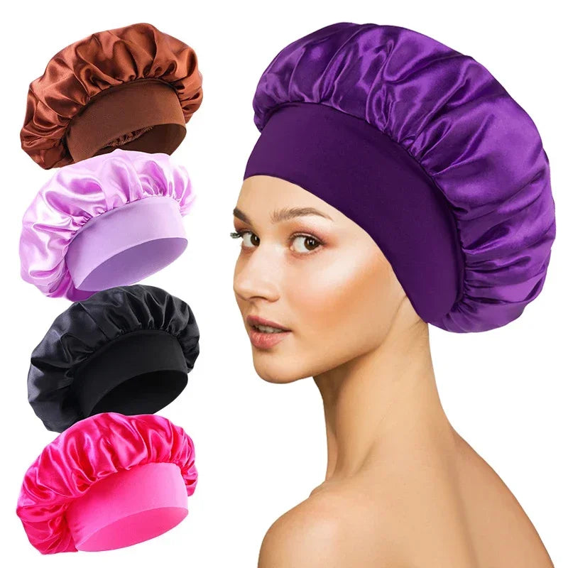 1 unidad de gorro de satén de seda suave con forro, gorro de satén grande para el cabello, gorro de ducha para dormir, envoltura para el cabello largo, herramienta de salón