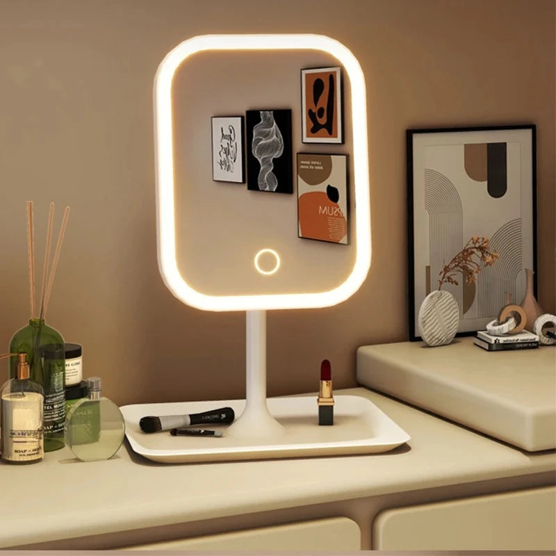 LED Vanity Makeup Mirror – 3-Color Lighting, Touch Control, Desktop Dressing Mirror