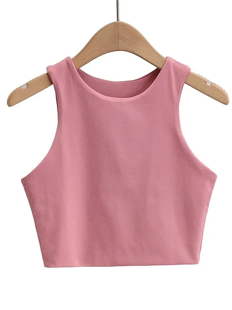 Women's Slim Fit Sleeveless Tank Top | Backless O-Neck Crop Top 6 Colors S-M
