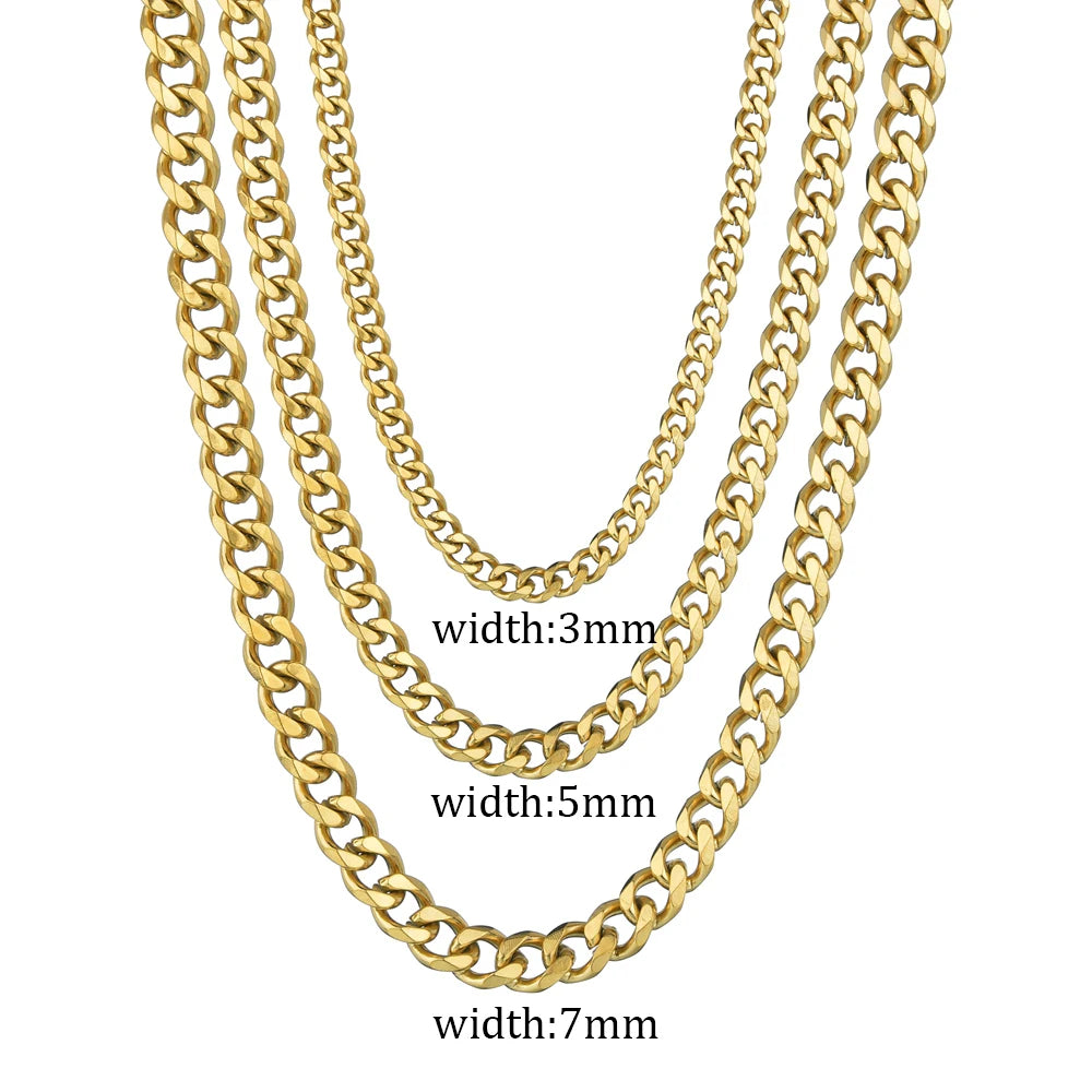 Stainless Steel Cuban Link Chain Necklace – 3/5/7mm | Men & Women