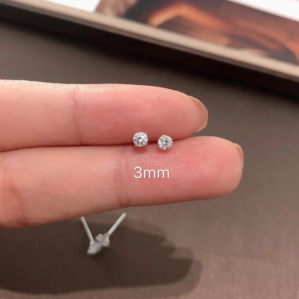 925 Sterling Silver CZ Crystal Stud Earrings – Tiny Round Zircon
