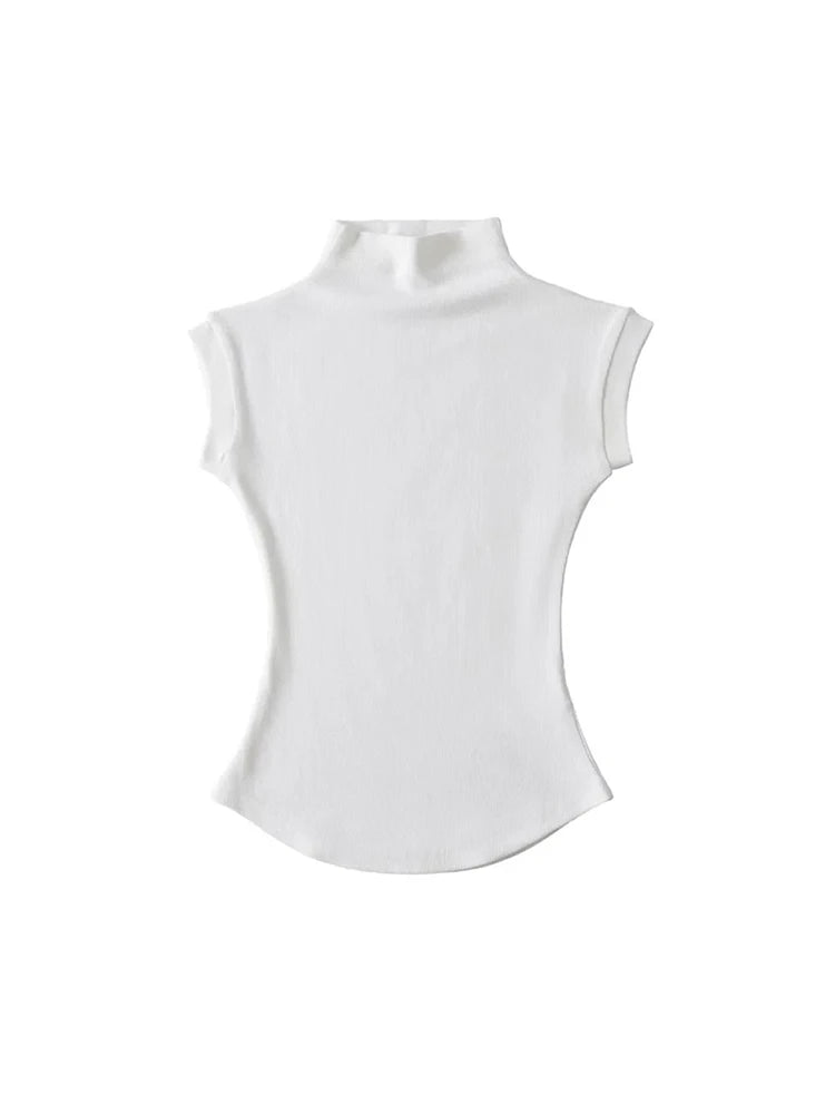 Camisetas sin mangas sexys de cuello alto para mujer, ajustadas, lisas, informales, de verano, camisetas básicas para la calle