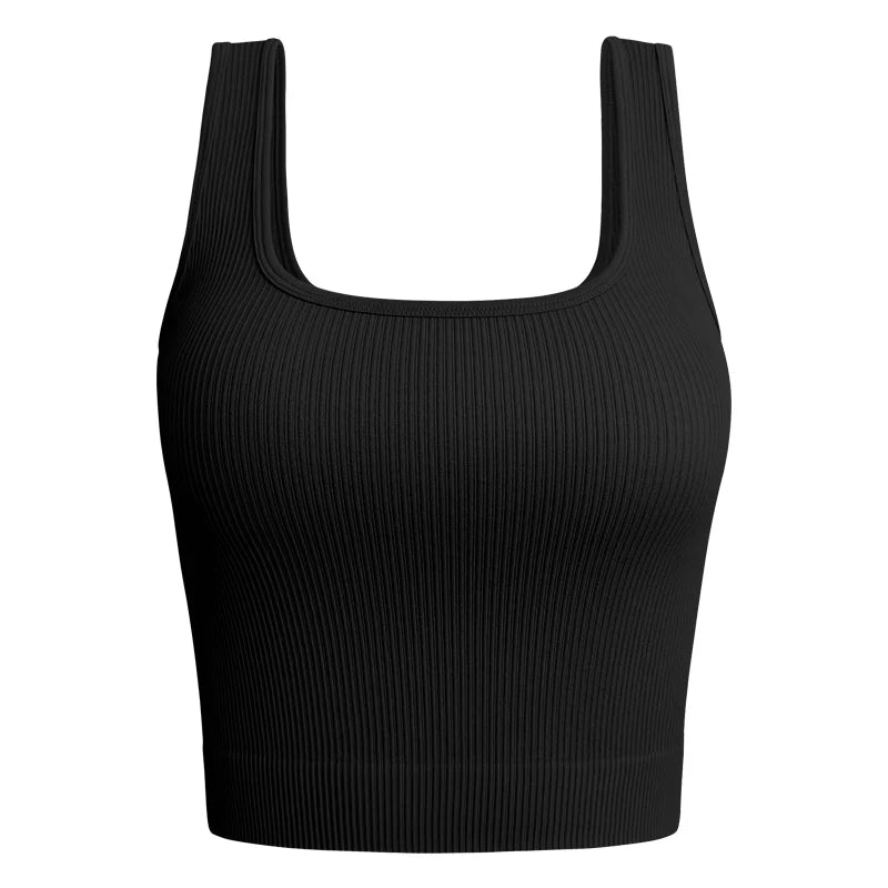 Women's Square Neck Ribbed Tank Top | Elastic Sleeveless Crop Camisole S-L