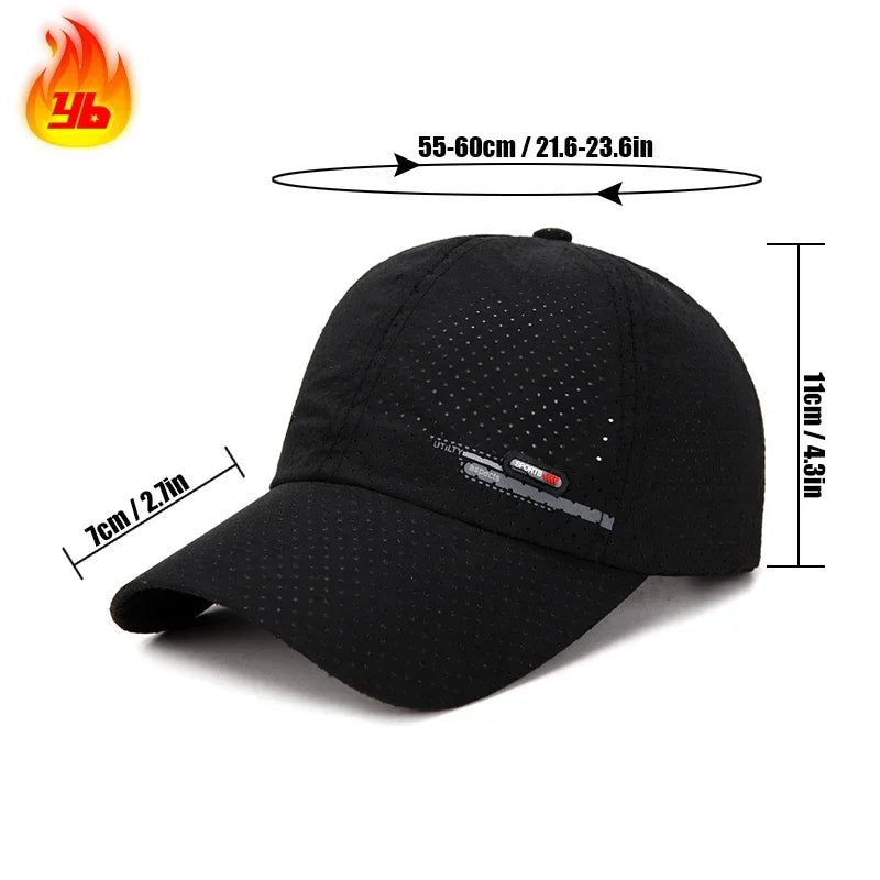 Gorra de béisbol de verano para hombre, transpirable, perforada, de secado rápido, para pesca, protección solar, ciclismo, viajes
