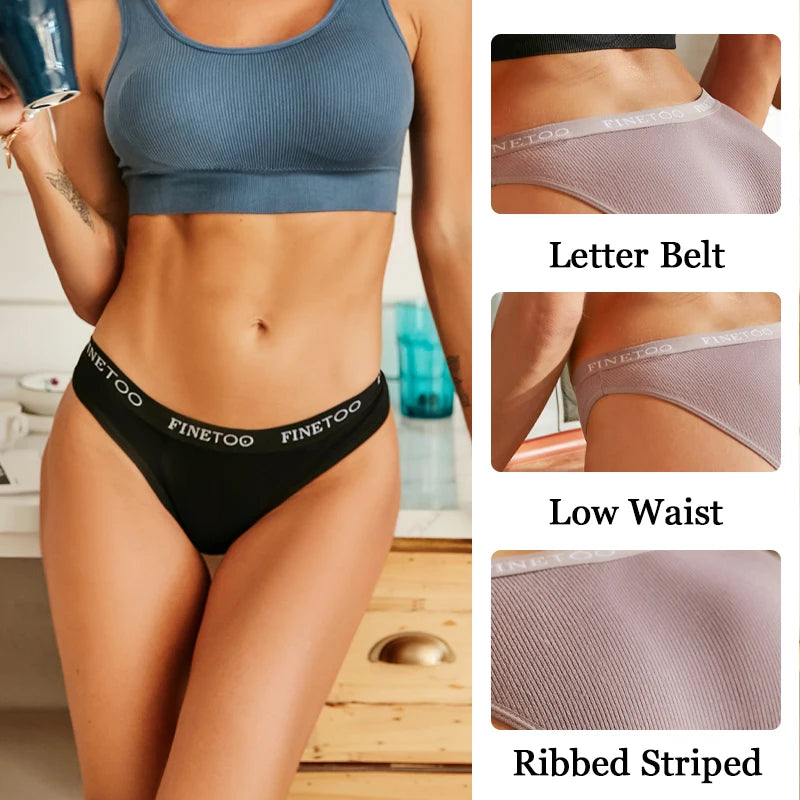 Pack de 4 Bragas de Algodón a Rayas para Mujer | Ropa Interior Transpirable de Tiro Bajo M-XXL