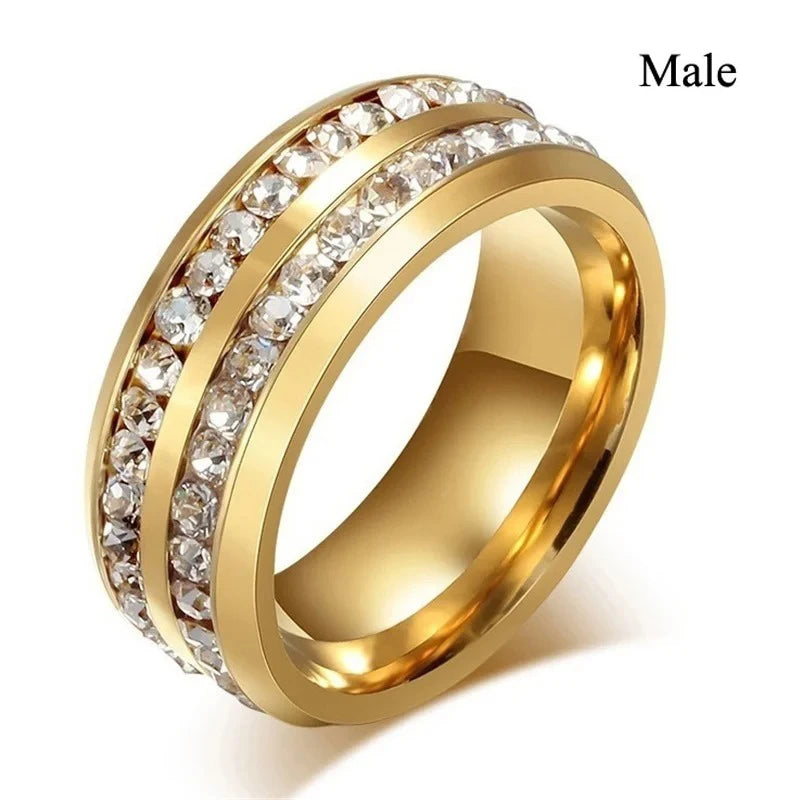 Charm Couple Rings – Red Rhinestone Women's & Celtic Dragon Men's Wedding Band Set