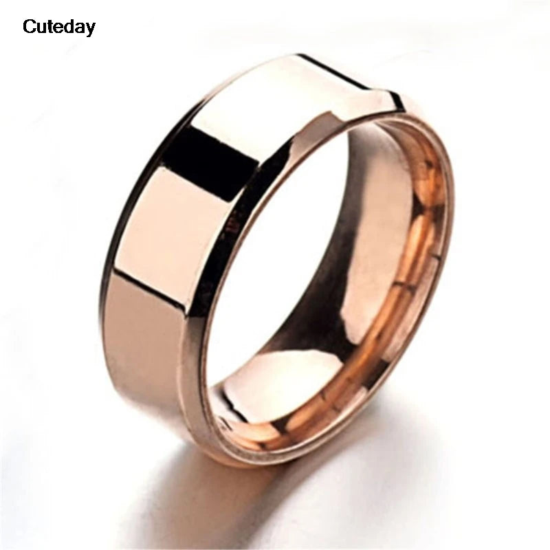 Anillo clásico de acero inoxidable liso de 8 mm | Alianza de boda para parejas | Plata, Oro Rosa, Negro, Oro