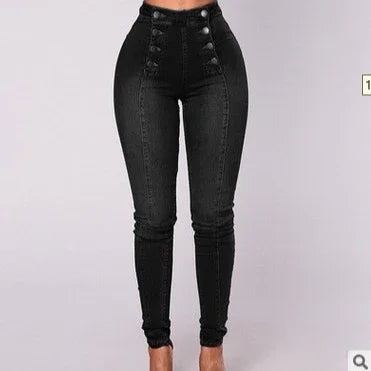 High-Waist Vintage Denim Pencil Pants