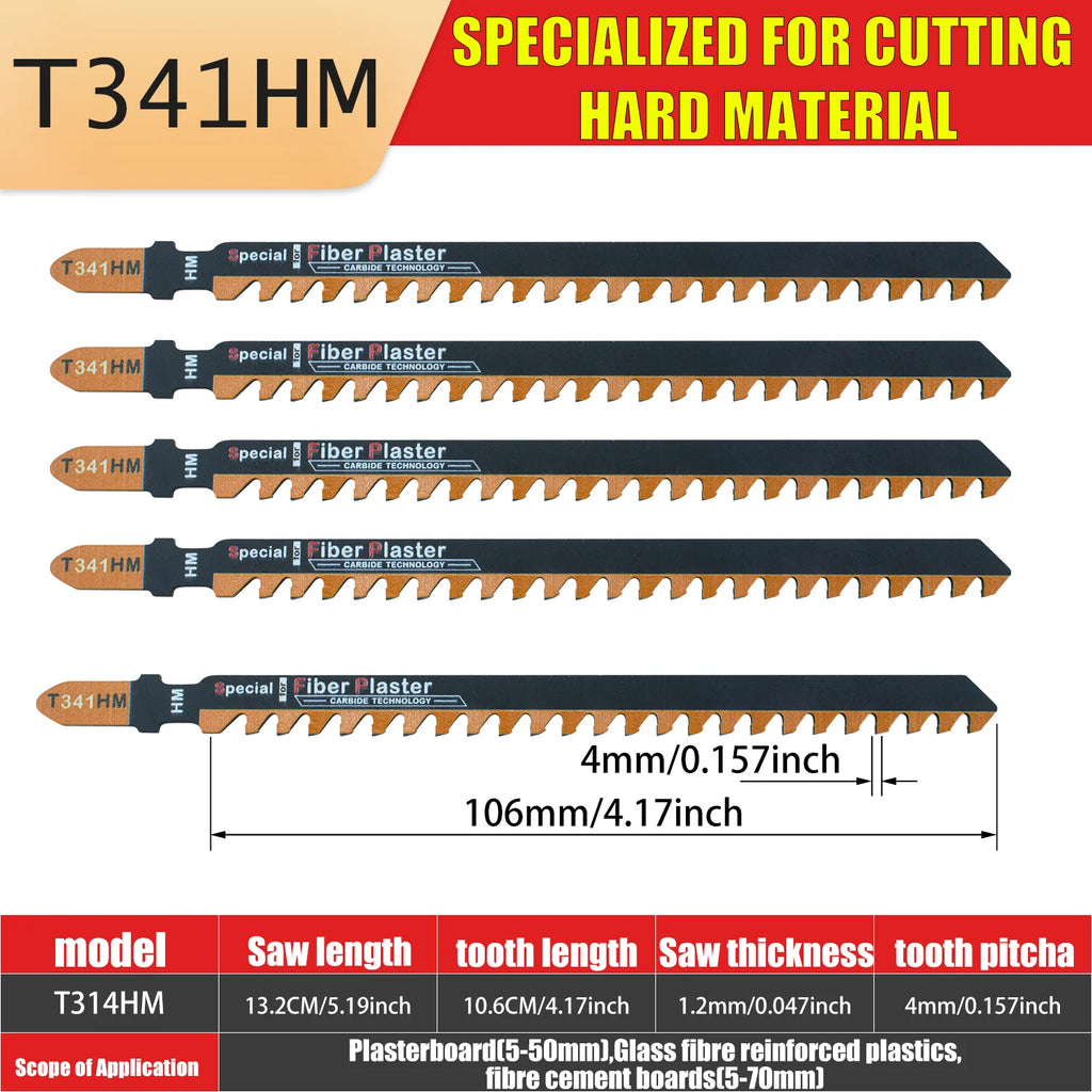 T141Hm1 1-Piece 4 in 6 Tpi Carbide-Tipped Special for Fiber and Plaster T-Shank Jig Saw Blades