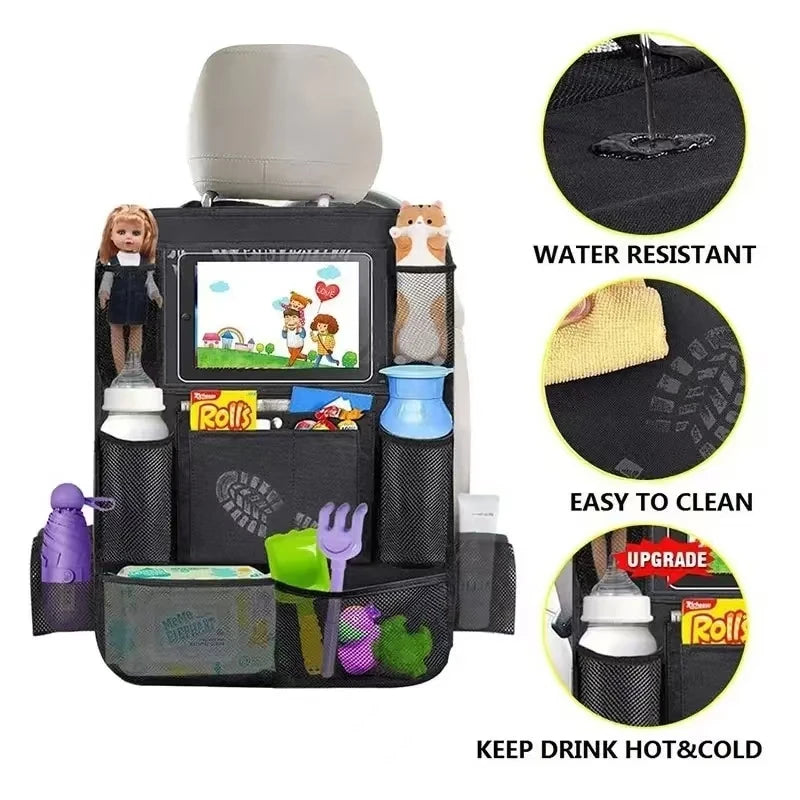 Car Backseat Organizer with Tablet Holder | Multi-Pocket Oxford Seat Back Bag