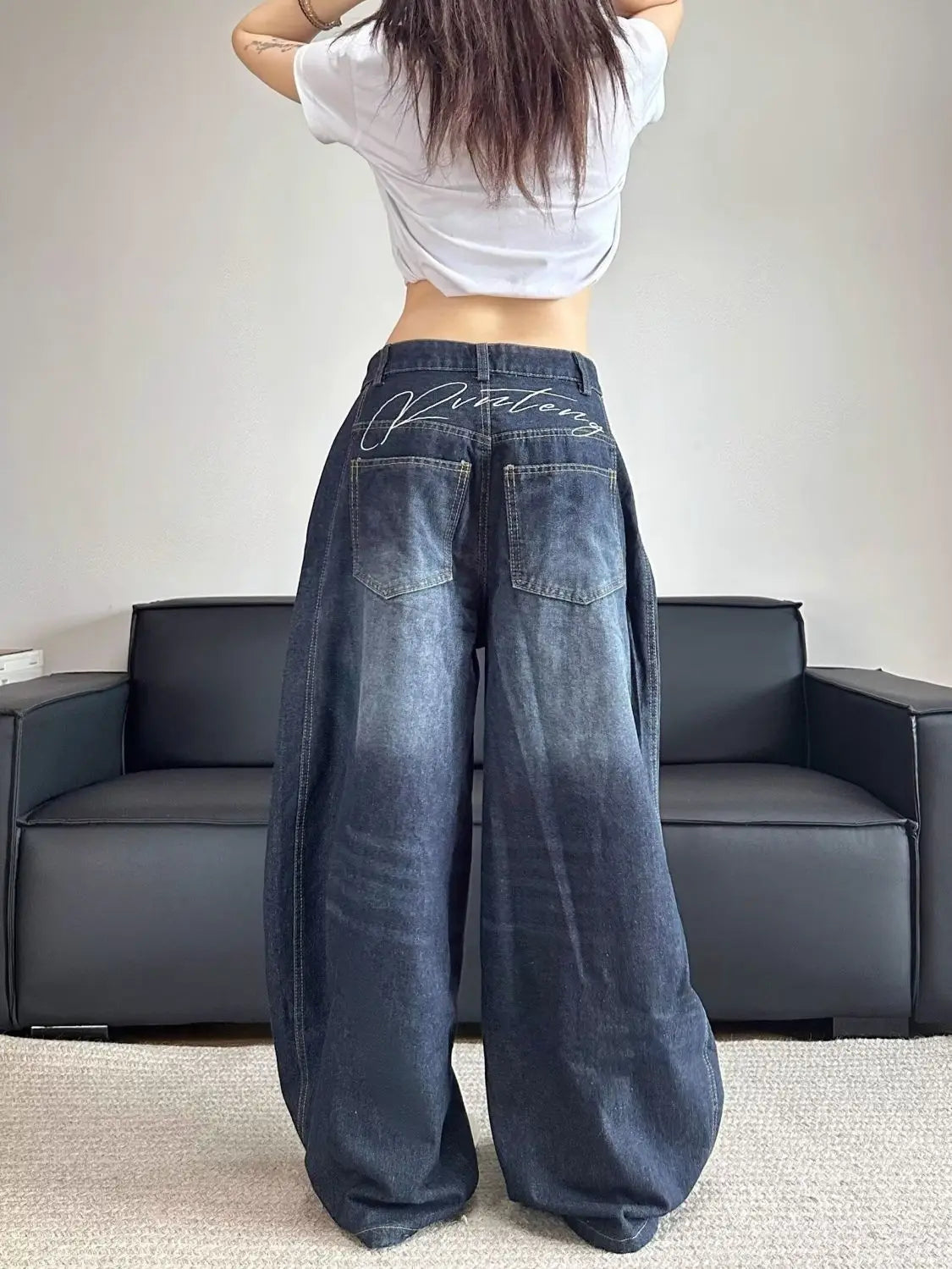 Vintage Embroidered Patchwork Straight-Leg Jeans