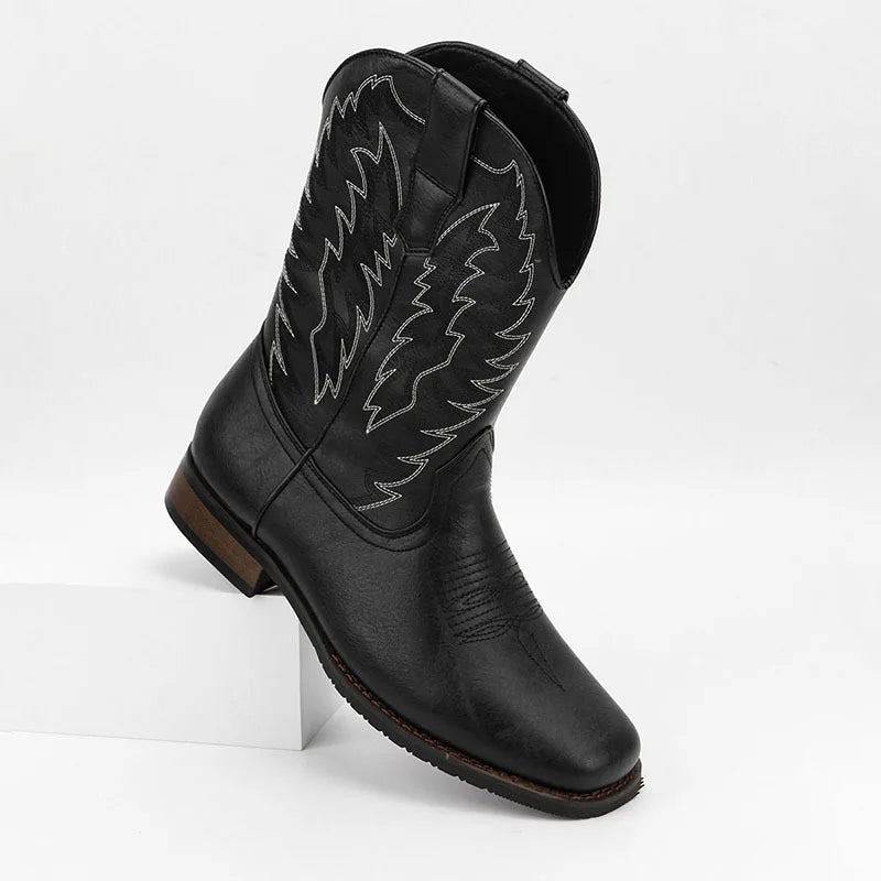 Men's Embroidered Western Cowboy Boots – Square Toe Motorcycle Style, 7 Colors